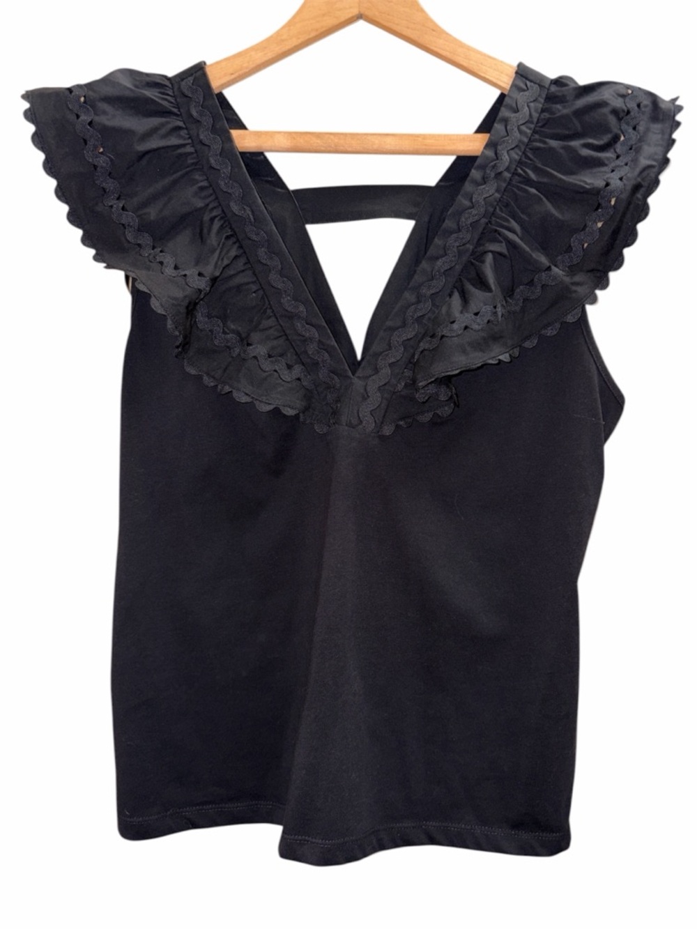 Marc New York Ruffled Sleeveless Top with Rickrack Trim L Black - Picture 2 of 6